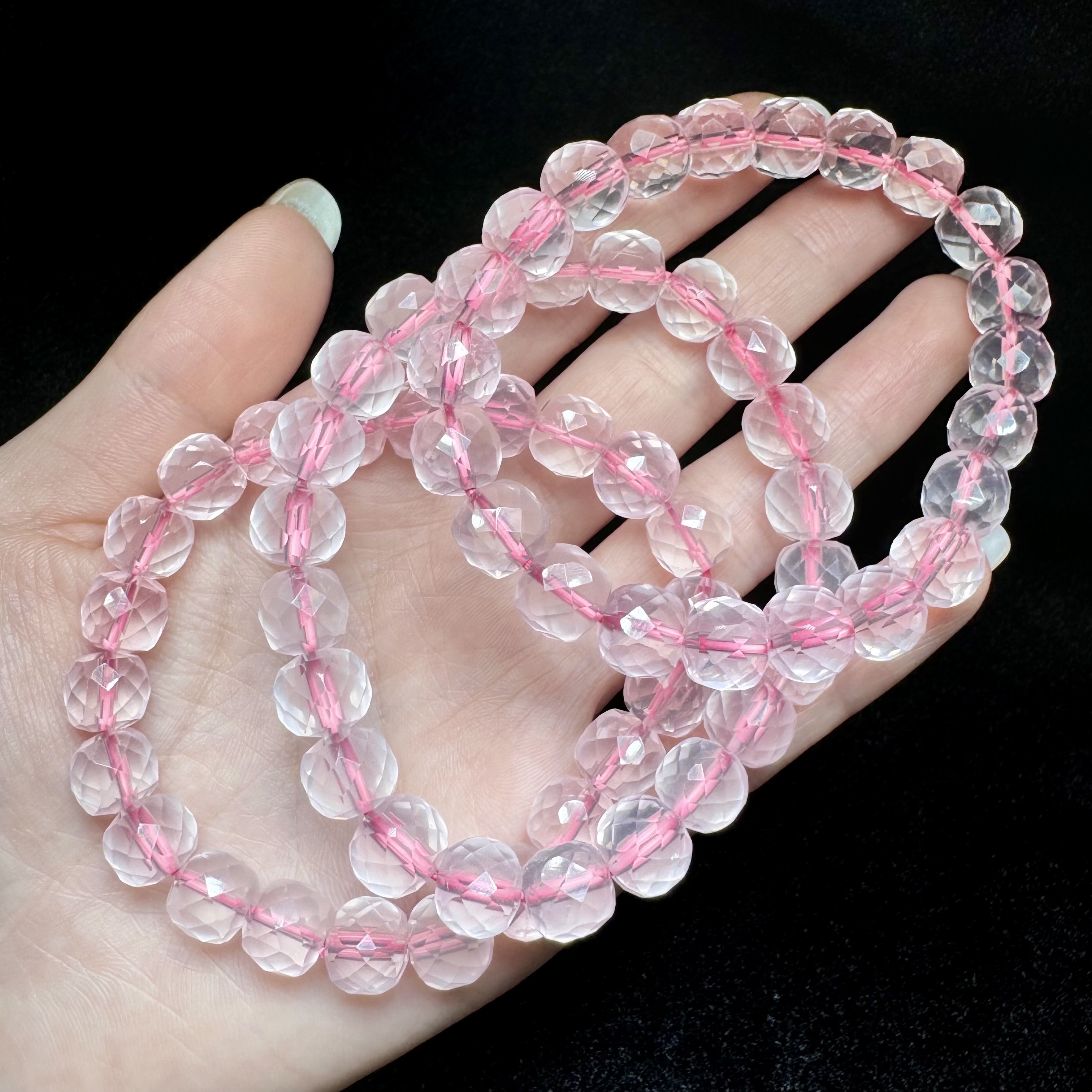 【云上】12 DS28567-切面粉水晶单圈手串—多样性发一件8*8.5mm+（JG）