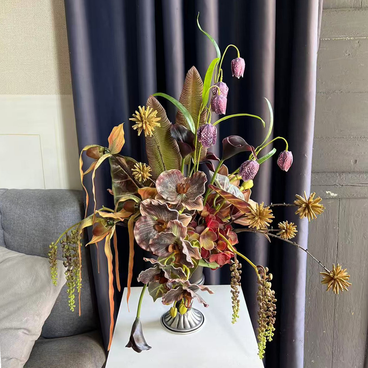 轻奢新中式手感仿真花假花高级咖啡色蝴蝶兰玄关电视柜摆设花艺