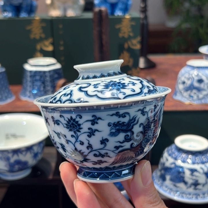 记石柴窑双凤盖碗