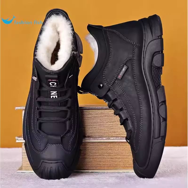 木林森【明星同款】断码捡漏男鞋秋冬季加绒加厚高帮棉鞋真皮羊毛防