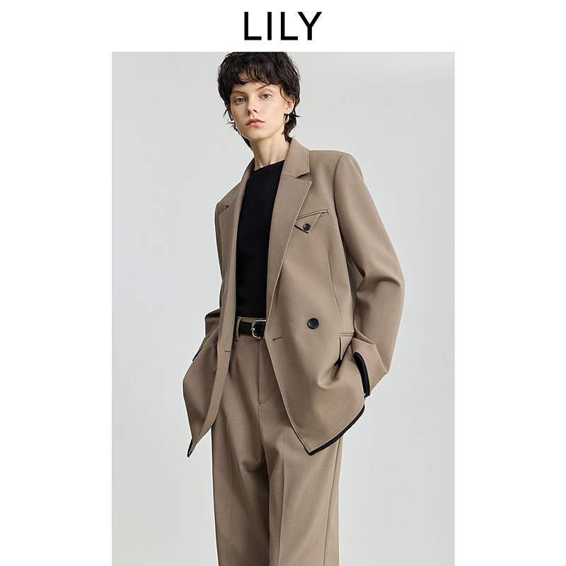LILY2025冬新款含羊毛老钱风驳领气质通勤西装外套女125409C2909