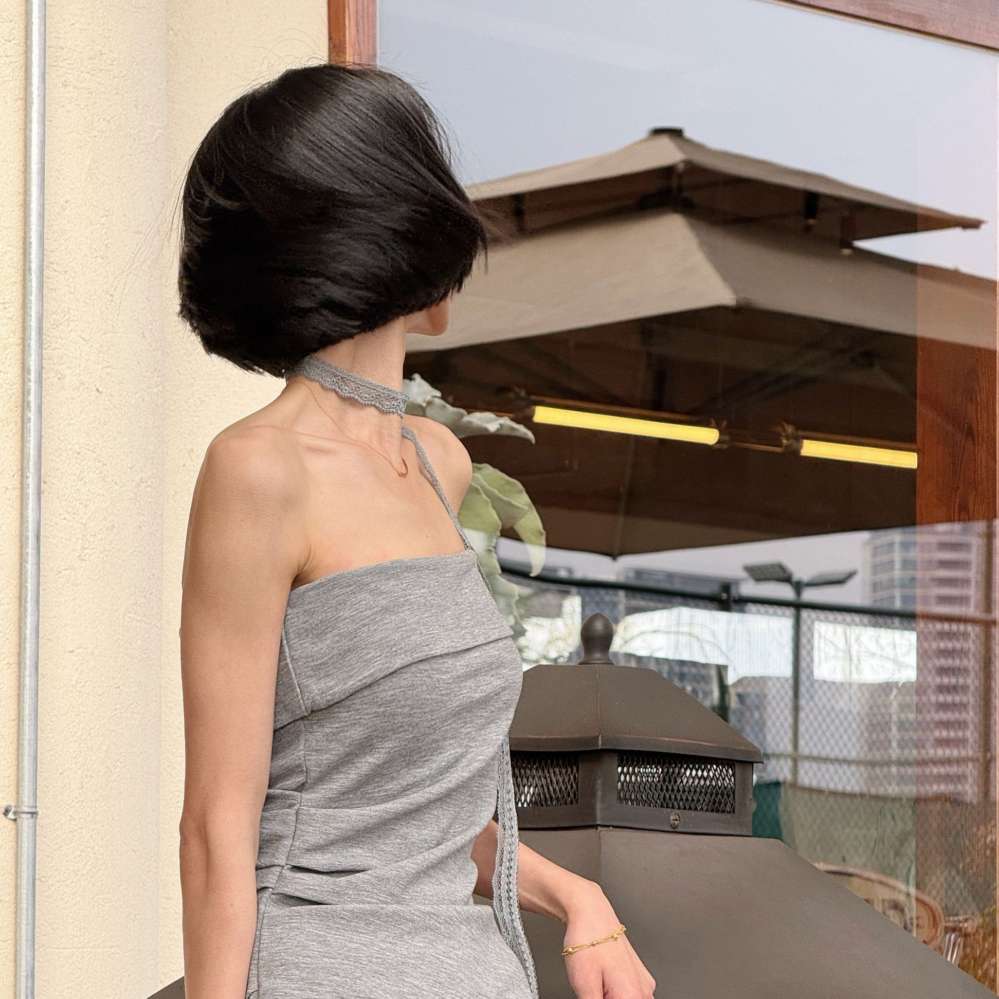 辣妹带飘带抹胸+宽松休闲阔腿裤春季穿搭一整套不规则休闲套装女