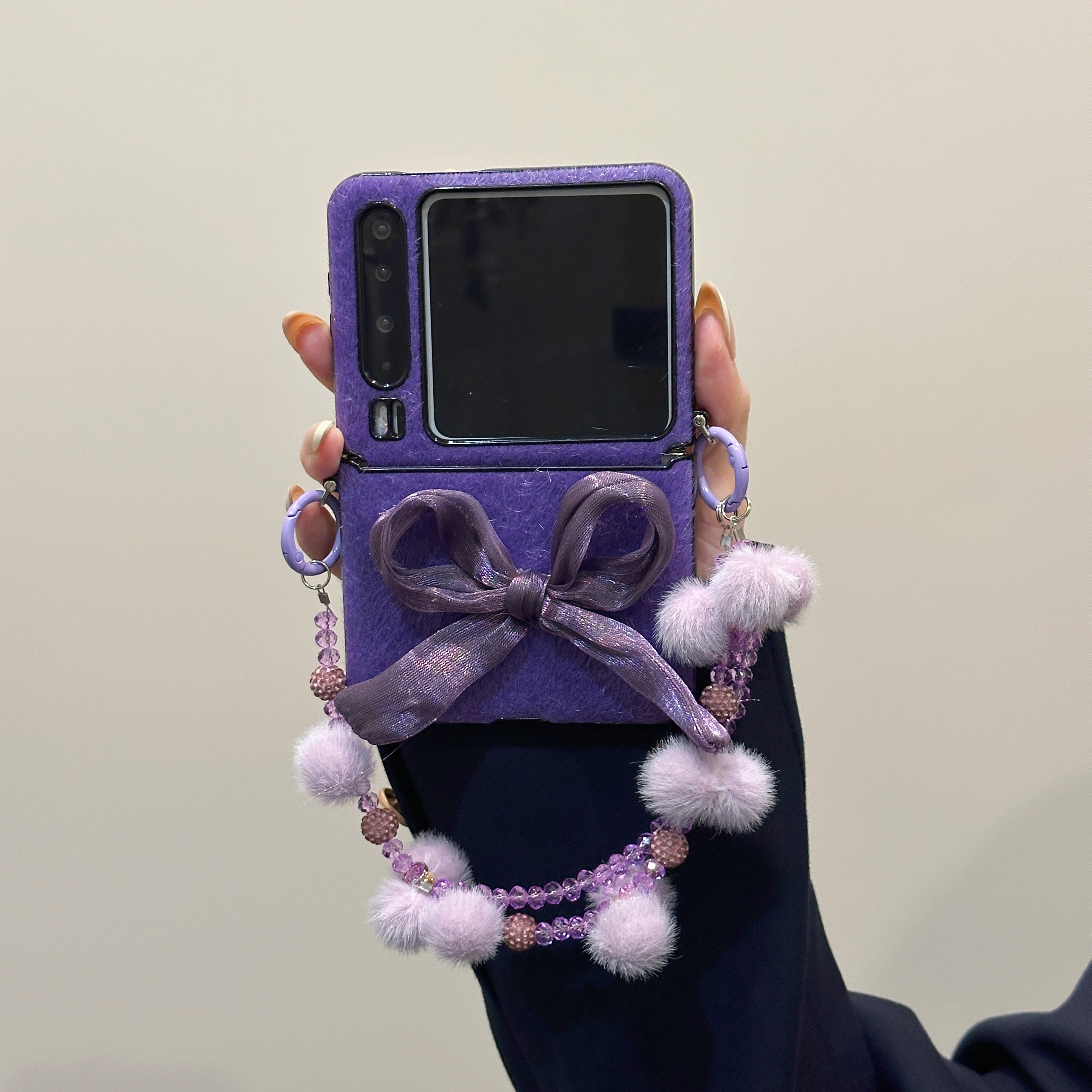 适用华为PuraX手机壳pocket2折叠屏紫色镭射蝴蝶结毛绒秋冬保护套