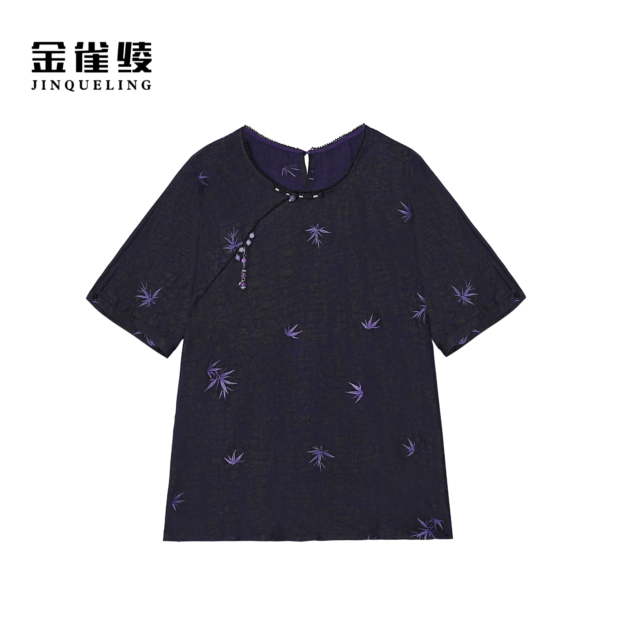 金雀绫【紫竹林】香云纱100桑蚕丝新中式加宽加大小衫SZA2S324