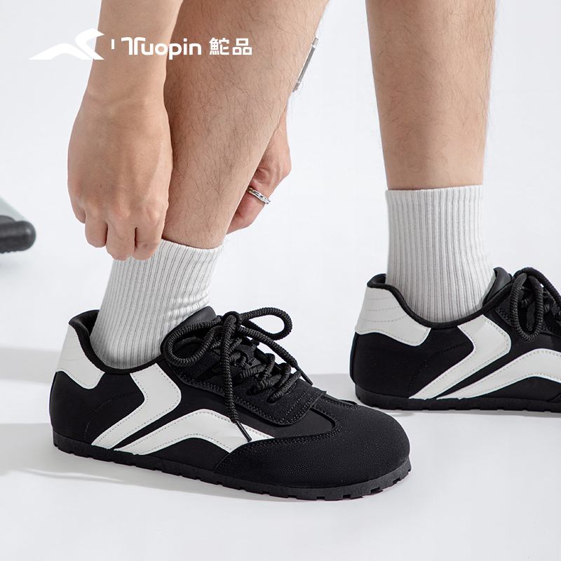 鮀品德训鞋男女款2025春夏休闲百搭复古情侣平底黑色透气板鞋子