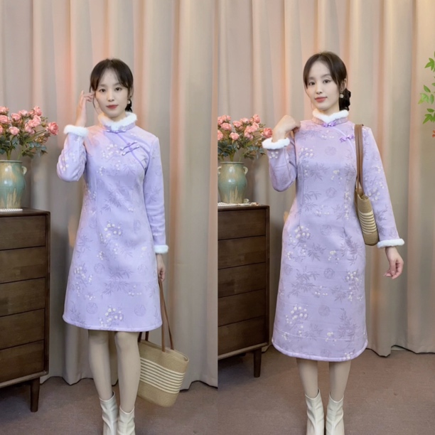 芊芊 【箬汐】冬季旗袍2025年新款女改良小个子短款冬款加绒加厚