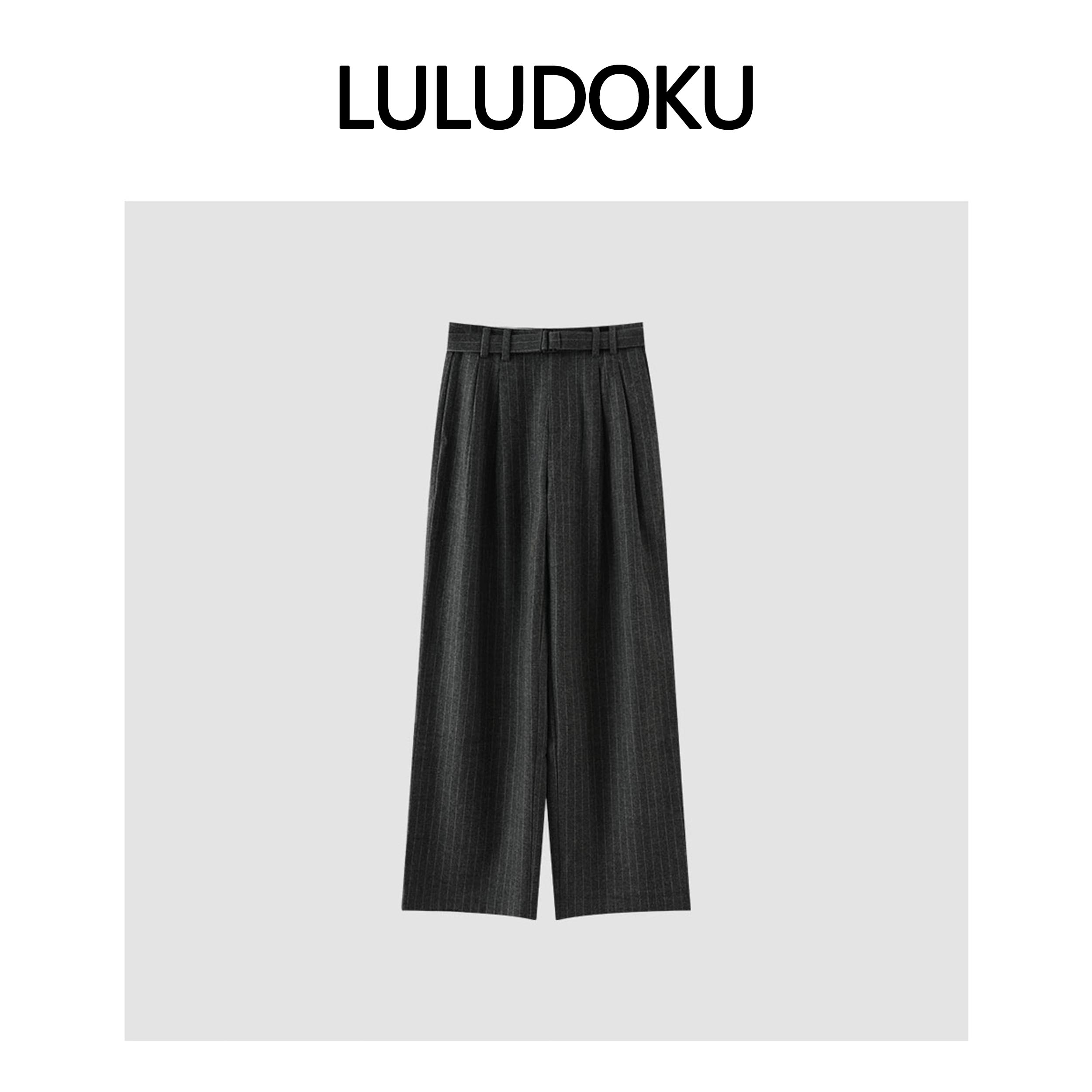 LULUDOKU设计师款羊毛斜纹复古拖地裤9916