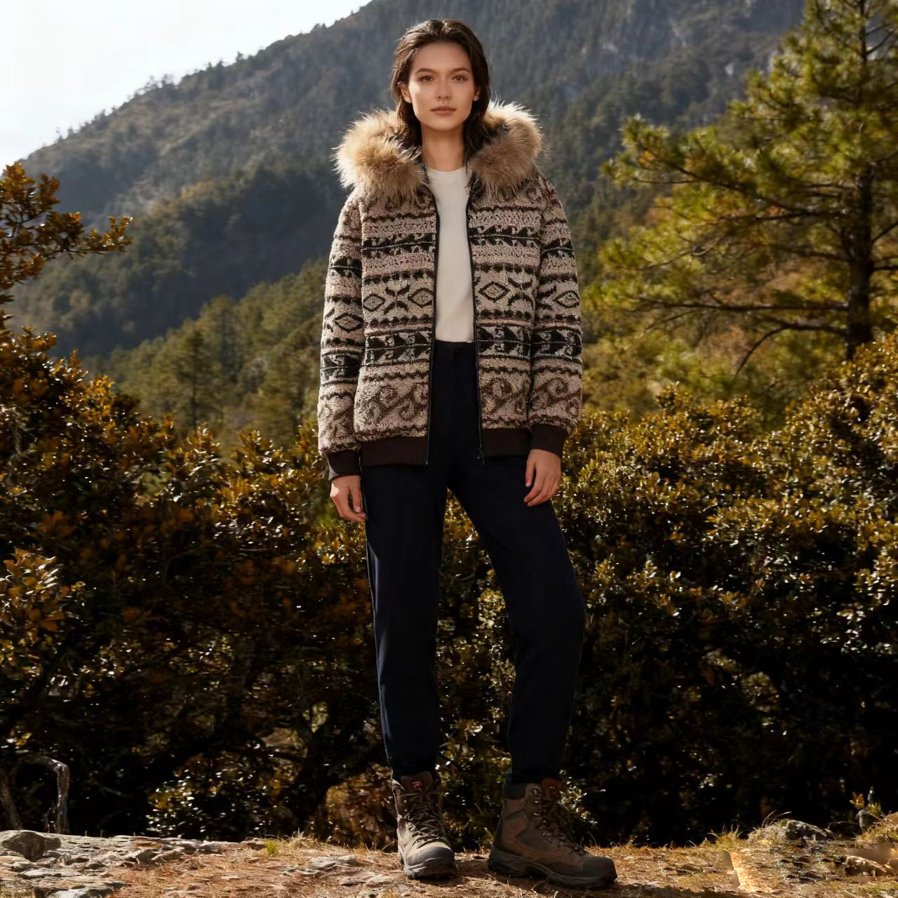 提花毛领连帽羽绒服XG-82510