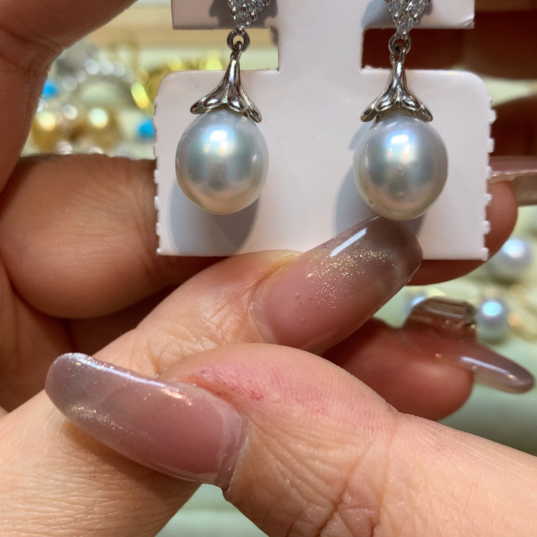 海水珍珠耳饰银S925镶嵌