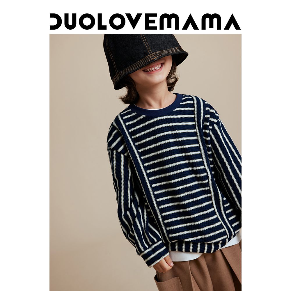 DUOLOVEMAMA 学院风条纹肩带儿童卫衣男女童百搭休闲宽松上衣秋