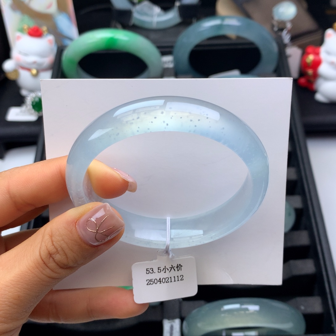翡翠手镯未镶嵌54高冰玻白月光正圈