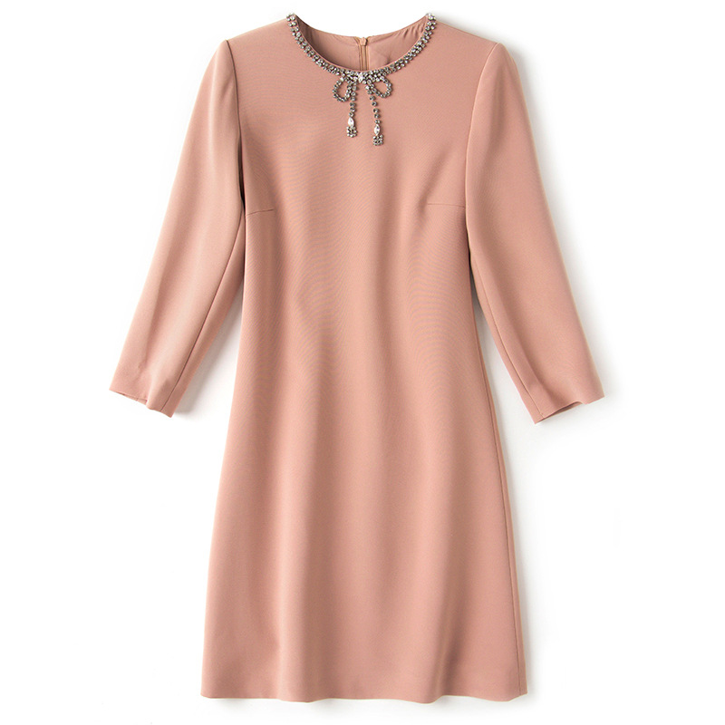 连衣裙休闲风宽松气质旗袍纯色长裙宽松腰圆领内搭A字裙打底