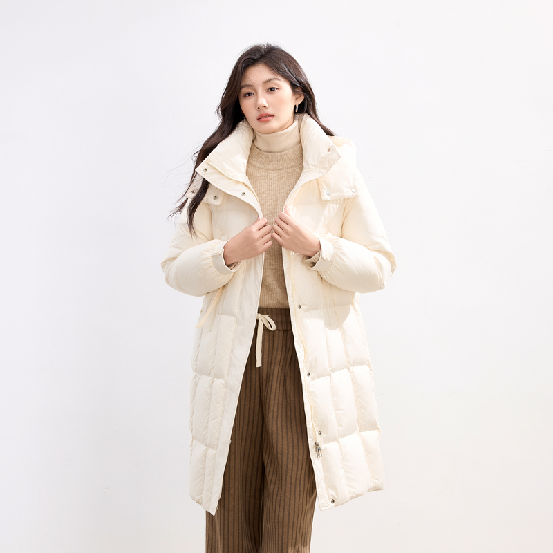 茵曼冬季清仓中长款羽绒服女宽松连帽纯色菱形格韩版时尚休闲保暖