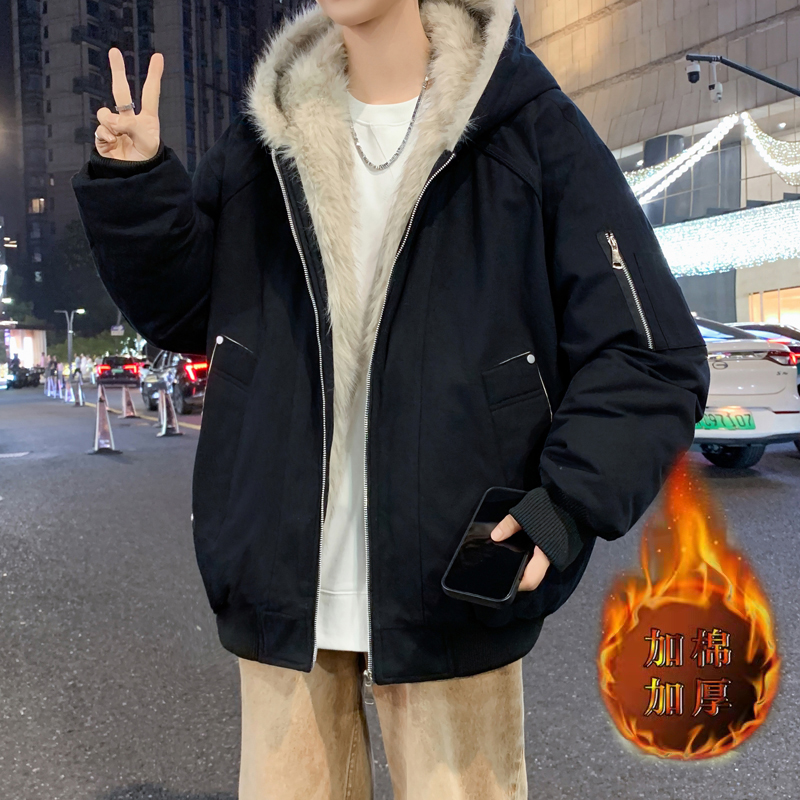 冬季2025青少年新款美式韩版连帽棉衣夹克潮流保暖加棉加厚外套