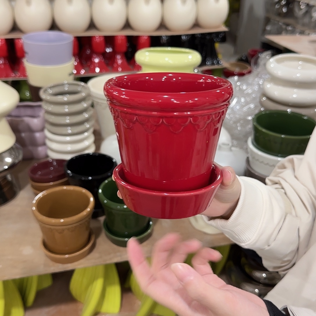 b4红色带托花盆花盆花盆