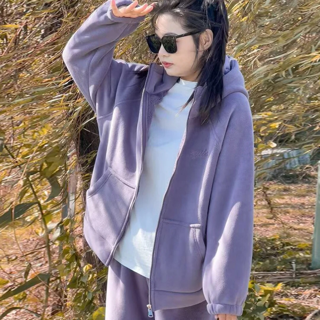 冬季加厚升级羊驼绒连帽可外穿情侣家居服套装