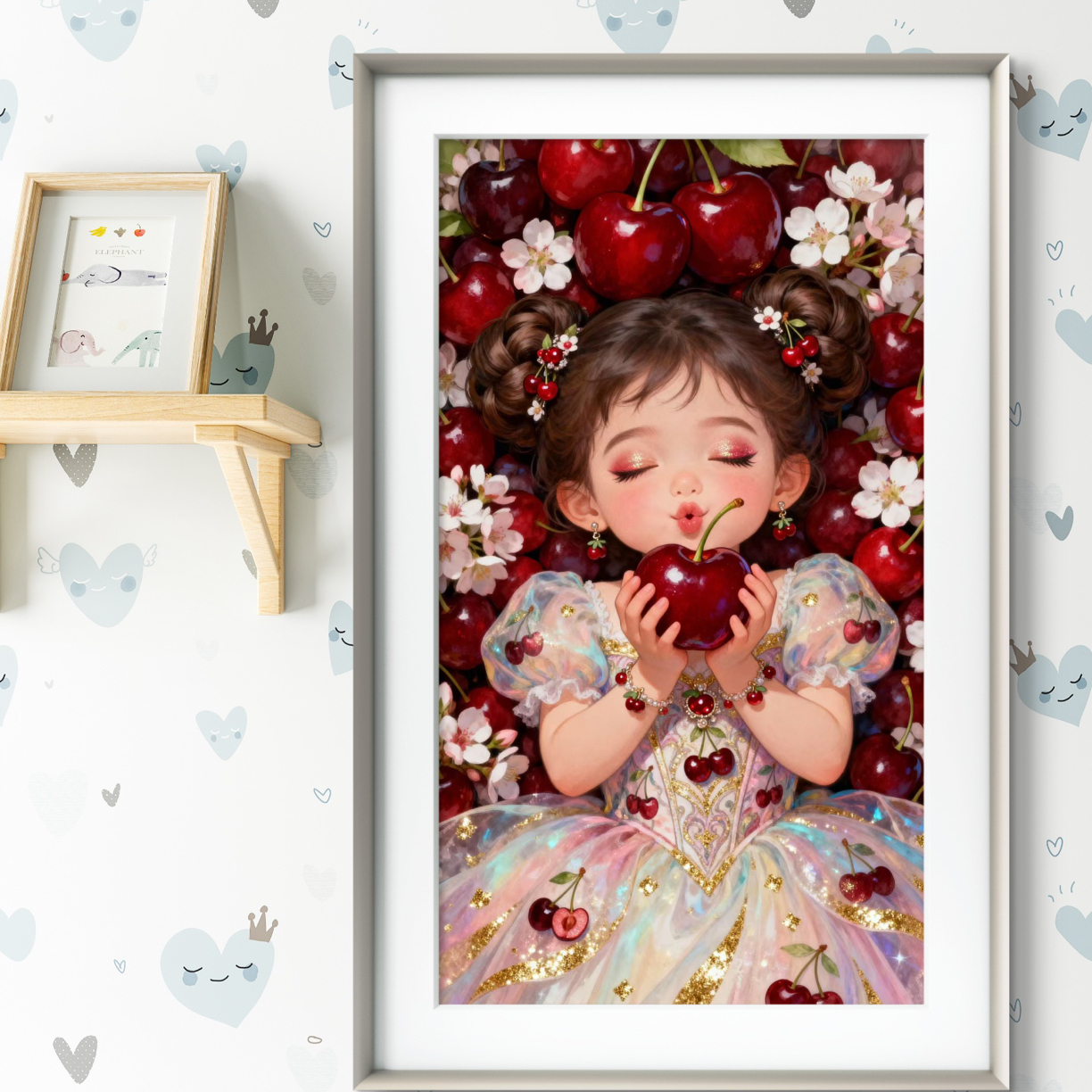 新疆长绒棉布，樱桃公主100*60大格（精准印花）