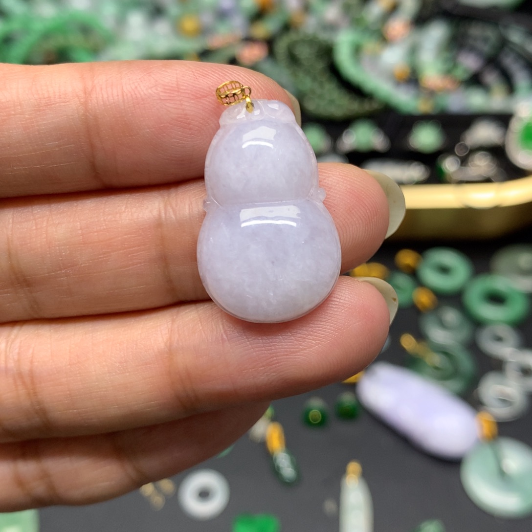 吊坠(不含链)18K金镶嵌翡翠有纹裂