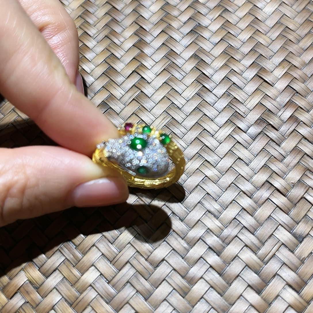 翡翠银S925镀金镶嵌戒指个性十足时尚