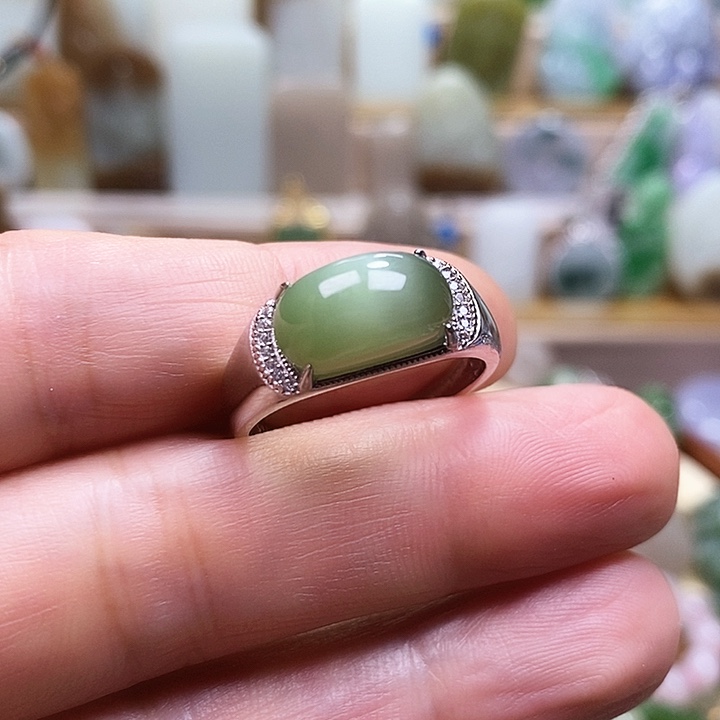和田玉戒指银S925镶嵌