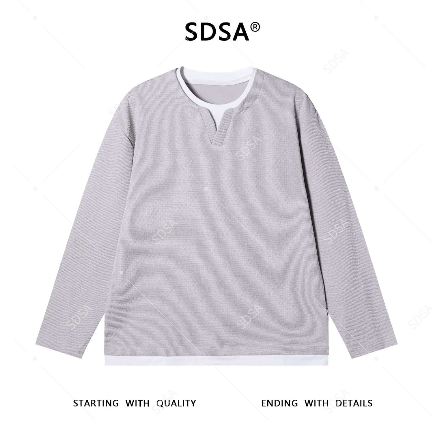 SDSA男士秋冬新款痞帅男装设计师撞色肌理感假两件长袖T恤百搭潮