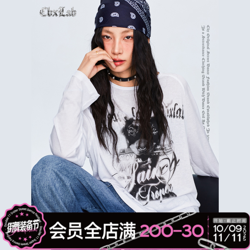 【达人专属】CBXLAB街舞潮牌美式杜宾松弛上衣白色宽松百搭长袖早秋