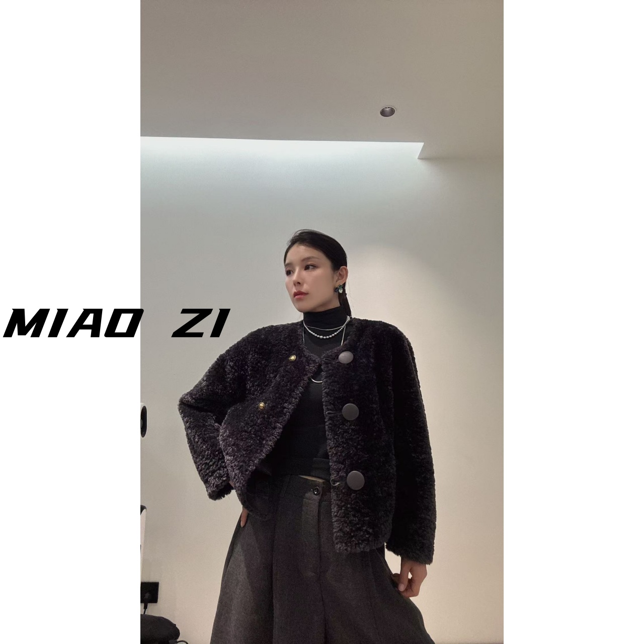 【MIAOZI】冬季小香风皮毛一体外套环保毛外套简约轻便不压身