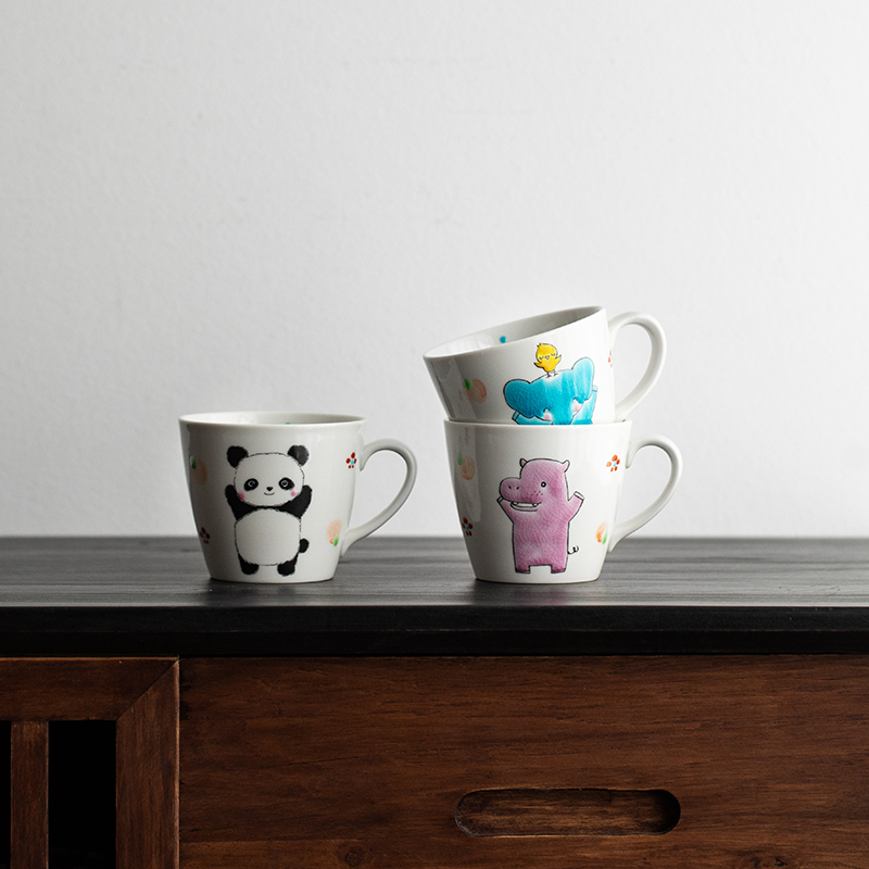 日本进口九谷烧小蓝象马克杯日式虚空藏窑手作可爱马克杯子水杯