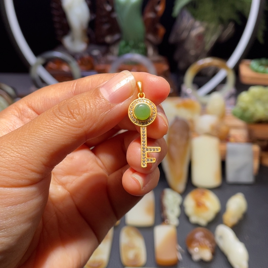 和田玉（碧玉）银S925镶嵌颈饰