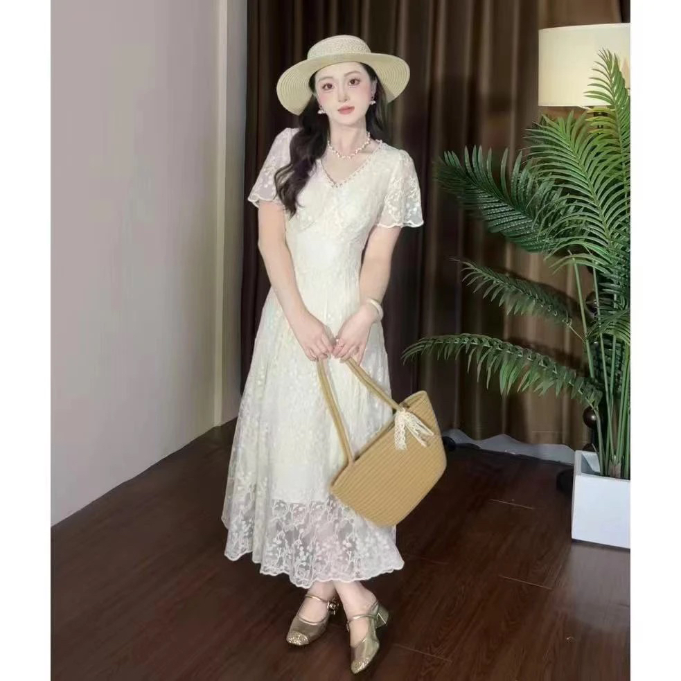 轻姿摇曳#蕾丝绣花温柔显瘦小个子连衣裙夏季收腰