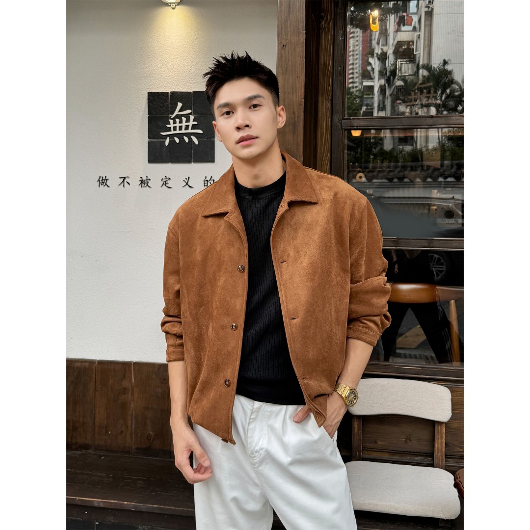 琥珀流光「麂皮质感」秋冬美拉德色系磨毛复古腔调夹克翻领宽松外套