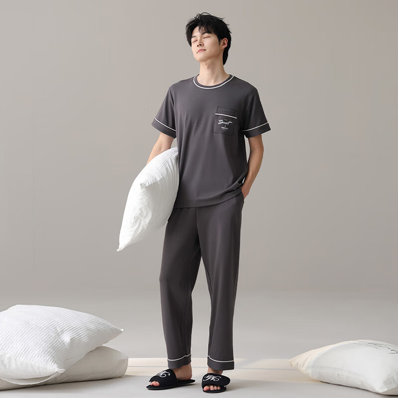 芬腾【天然纯棉】睡衣男新品四季男士圆领短袖长裤家居服休闲外穿