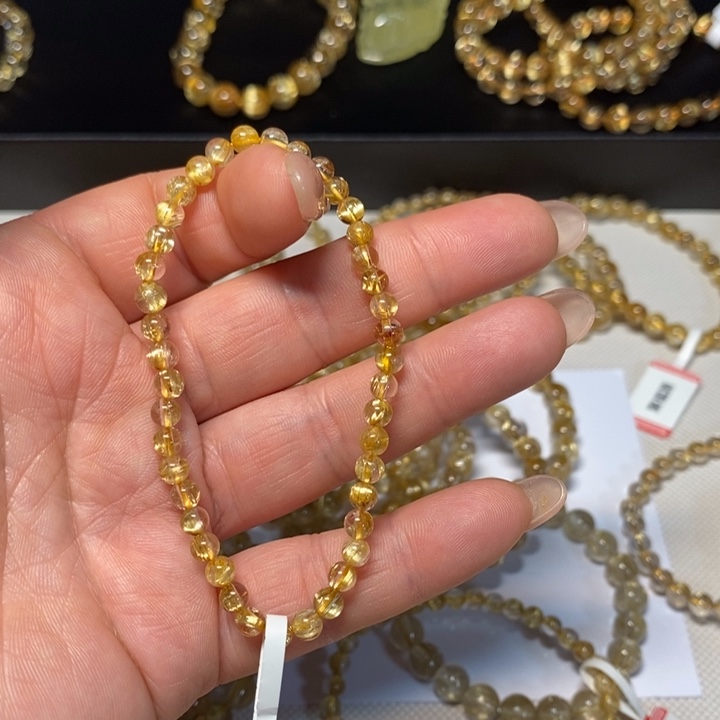 水晶手链未镶嵌黑***所天然钛晶手链