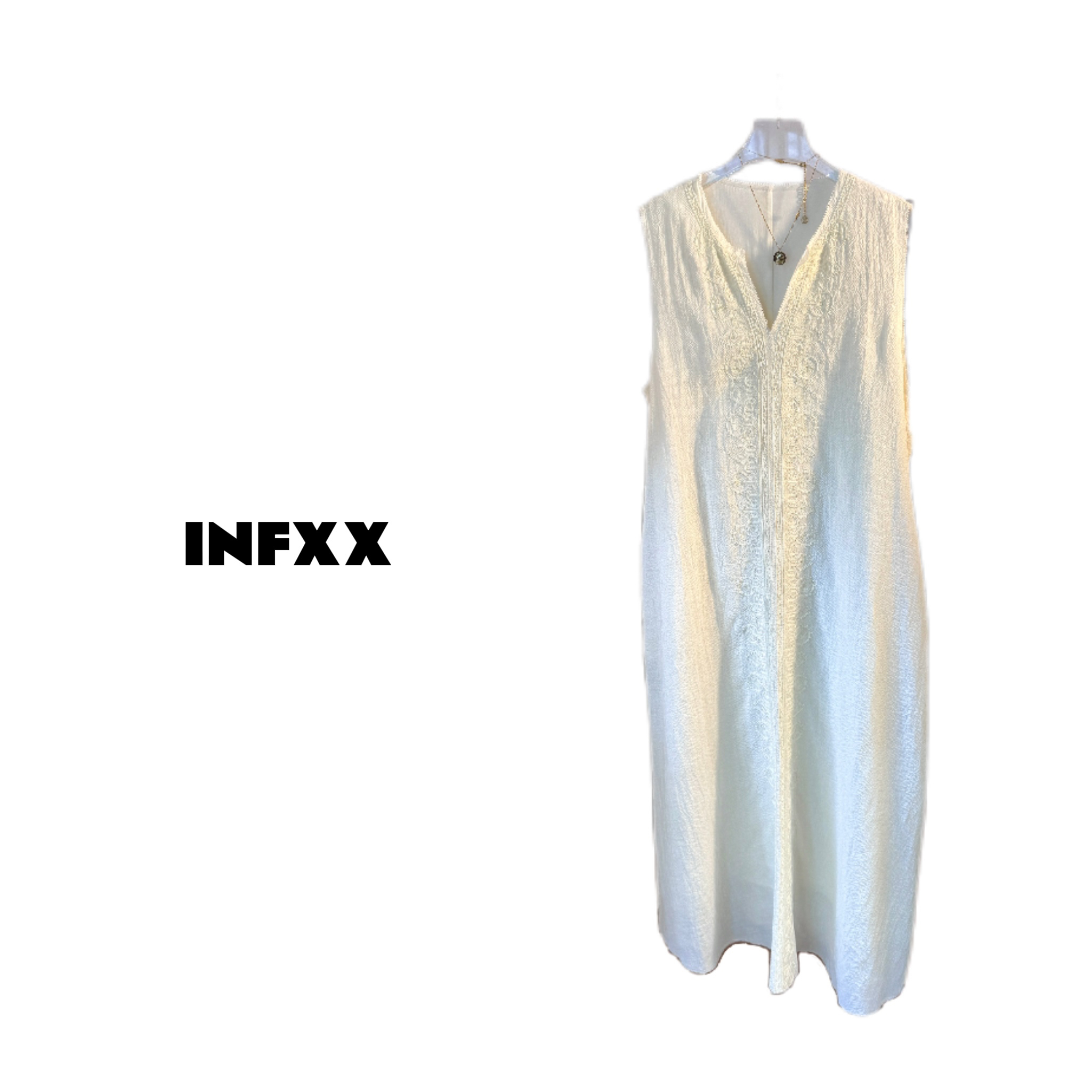 丝麻缪斯重工刺绣v领长裙