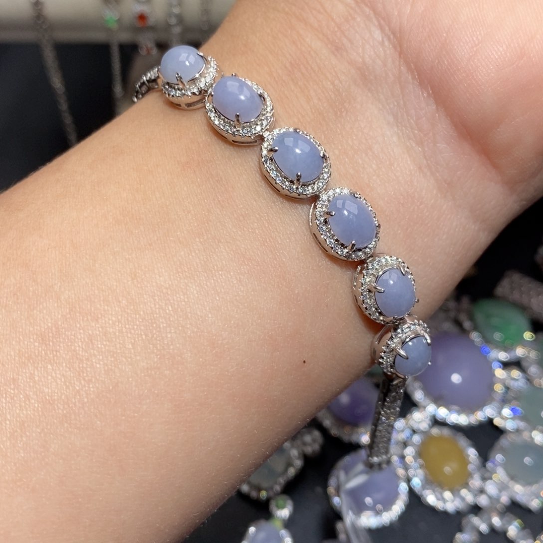 翡翠手链银S925镶嵌v h jo