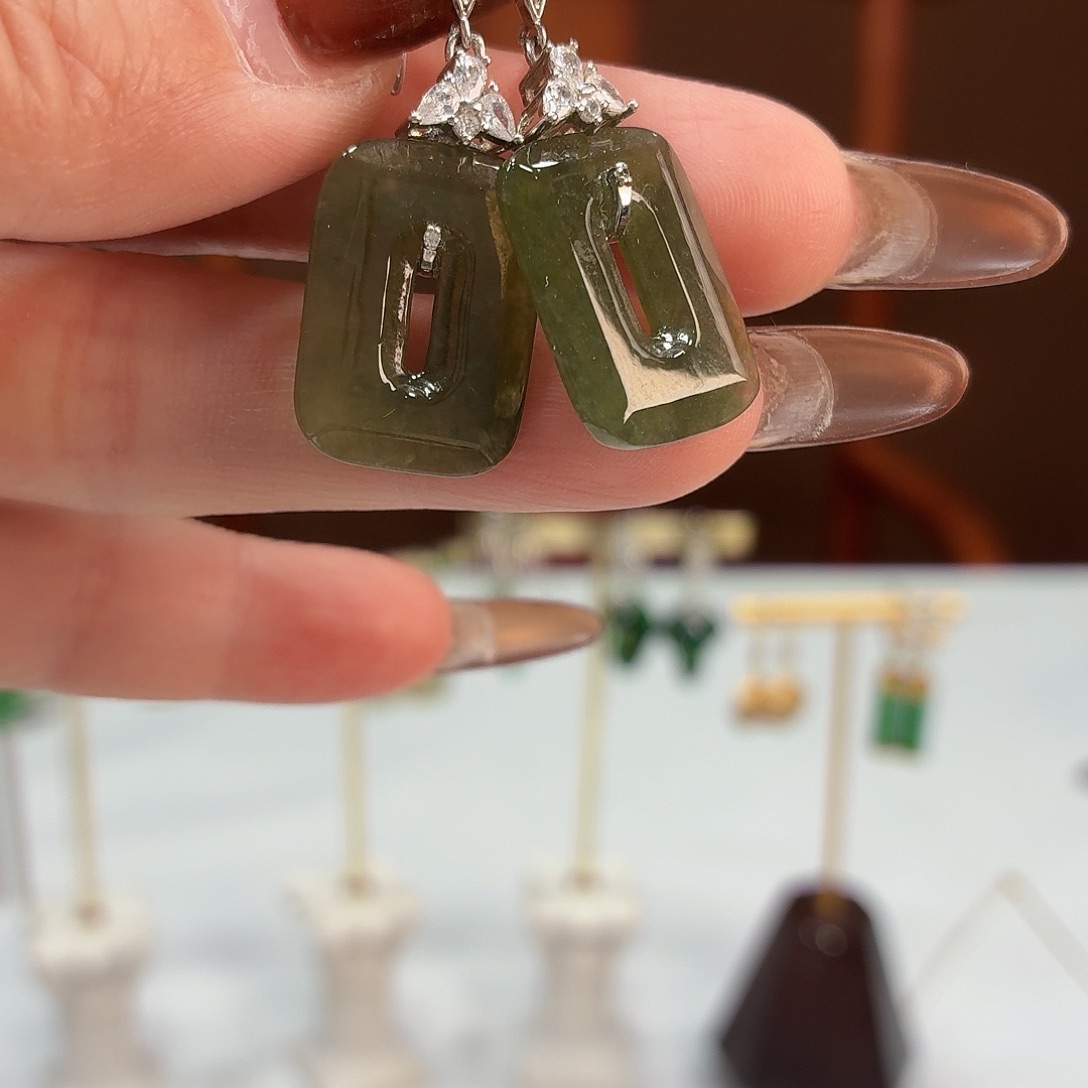 翡翠银S925镶嵌耳饰耳饰