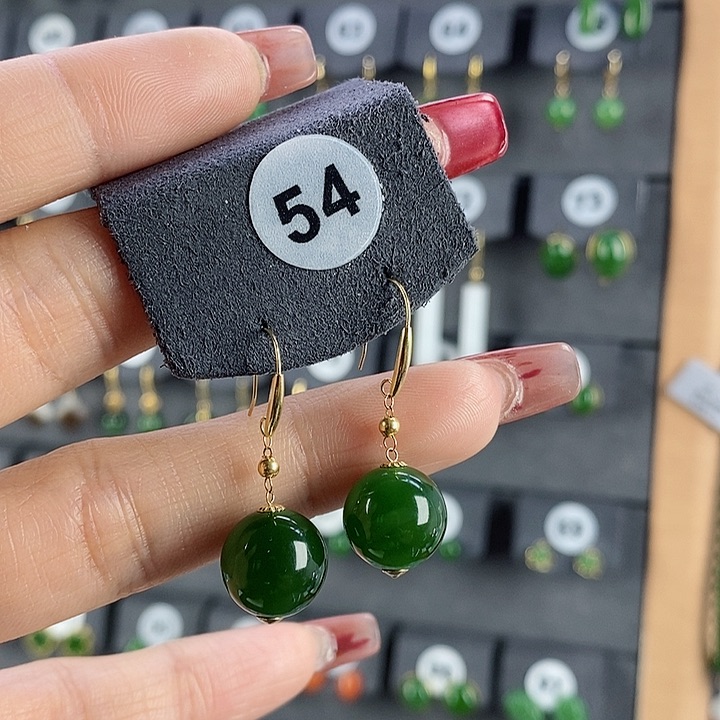 和田玉耳饰18K金镶嵌