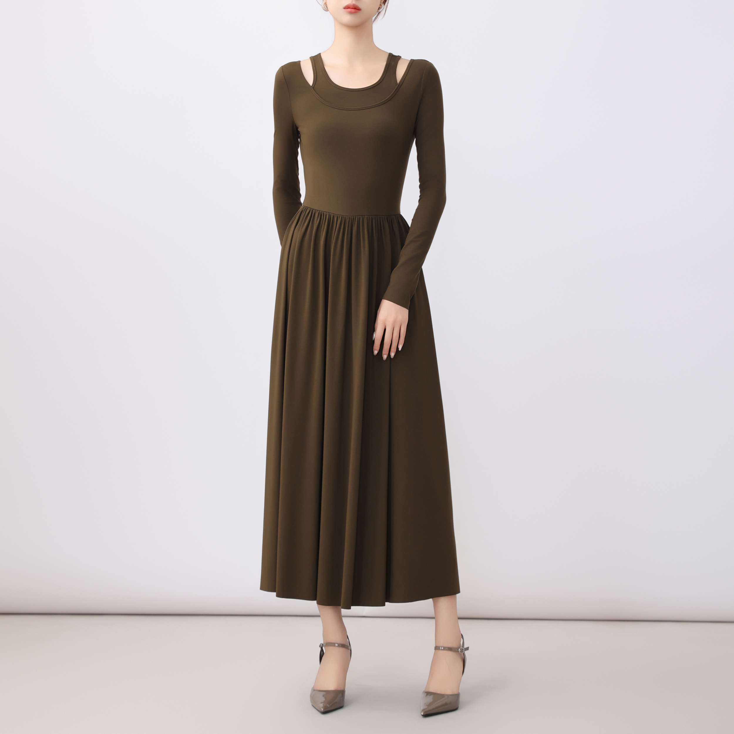 AMASS/阿玛施 新款通勤吊带长裙夏季气质长袖修身连衣裙 5500557