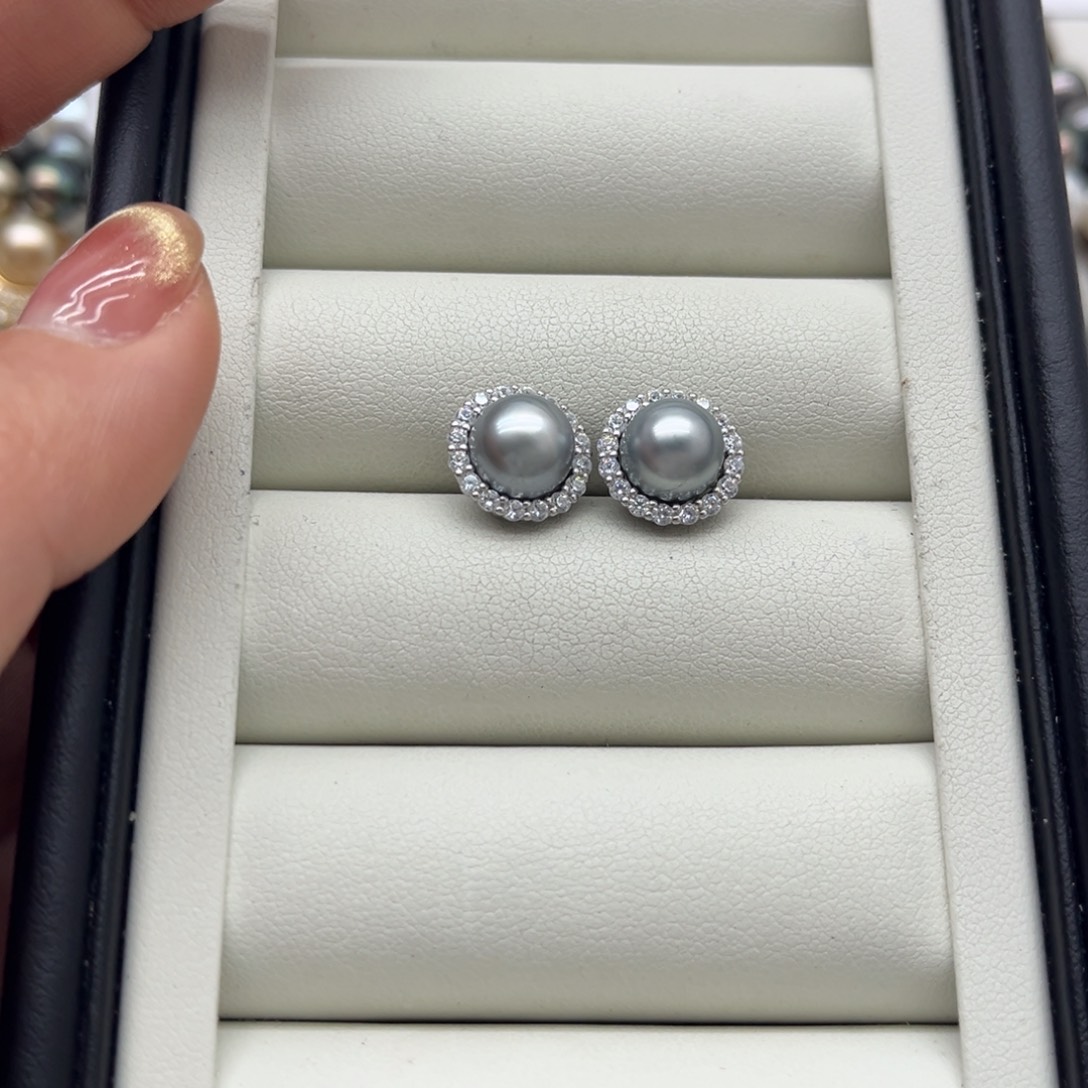 银S925镶嵌海水珍珠耳饰