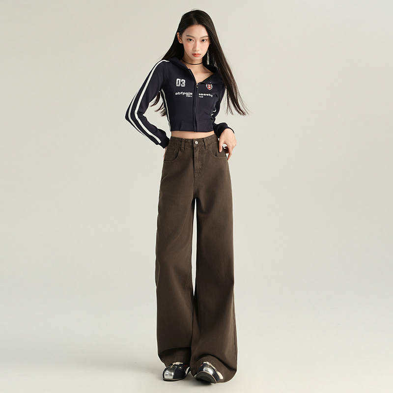 美拉德风棕色直筒牛仔裤子女款爆款2025新款时尚百搭复古小个子裤
