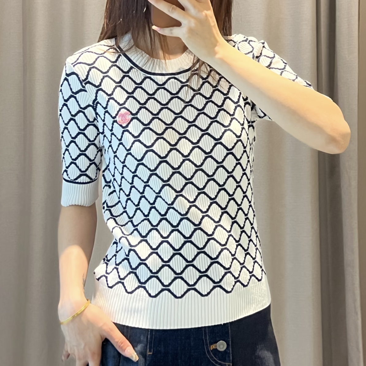 99新 Chanel/香奈儿 菱格形针织衫 36码