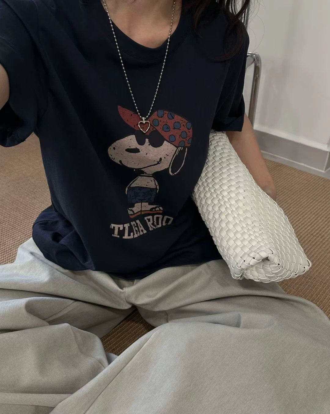 〔ONE史努比〕韩版新款圆领宽松史努比印花短袖T恤