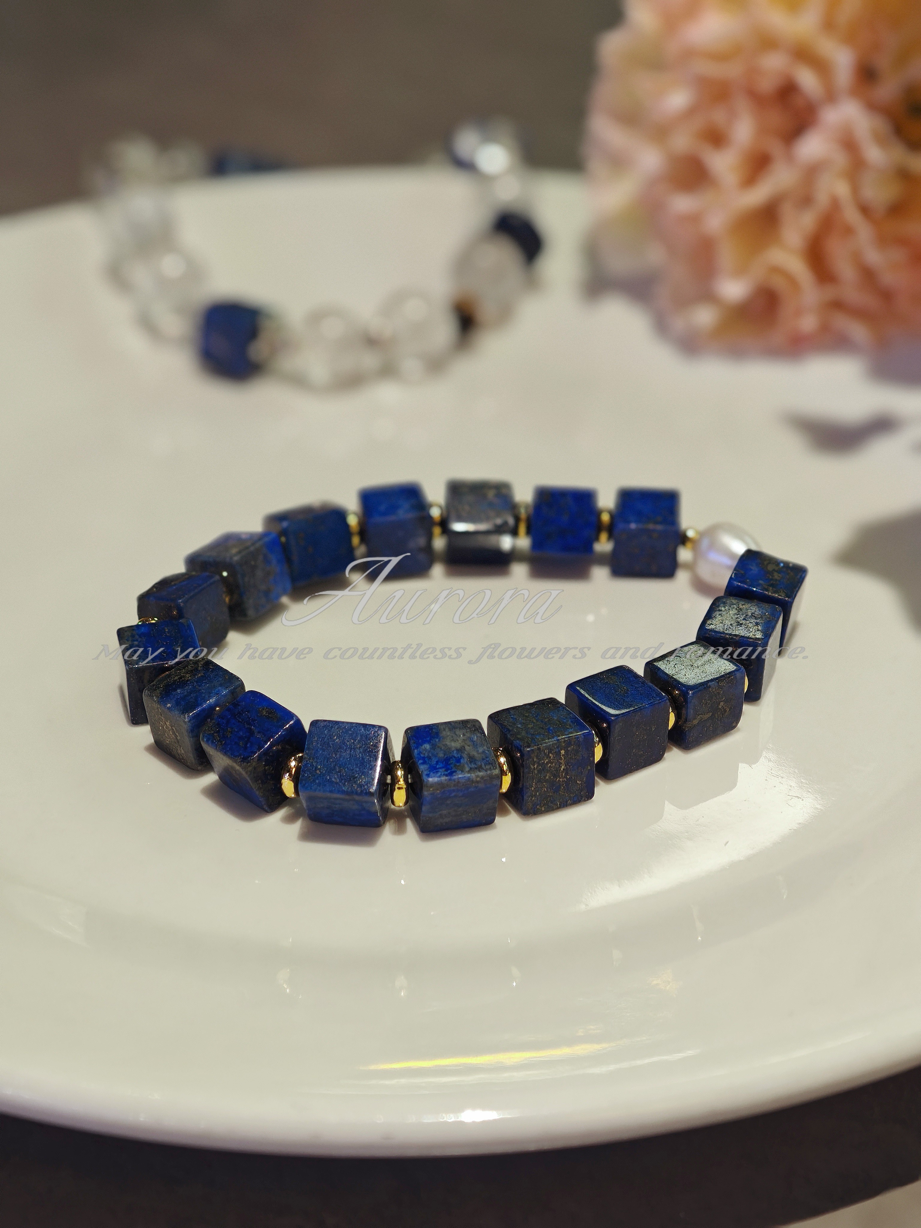 AURORA地中海浪漫天然青金石珍珠手链复古手串方糖高级感智慧之石