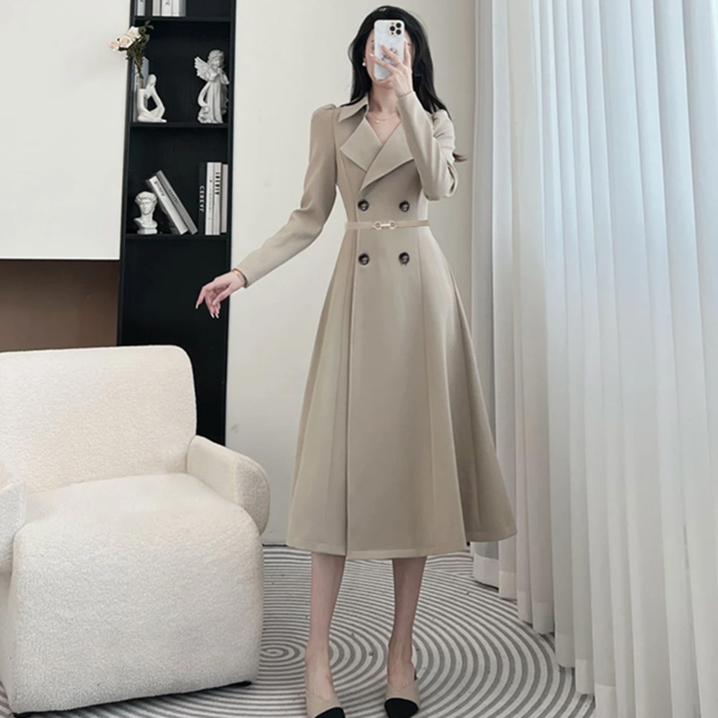 【送腰带】25春秋季新款休闲时尚气质翻领通勤百搭女士连衣裙QY0069