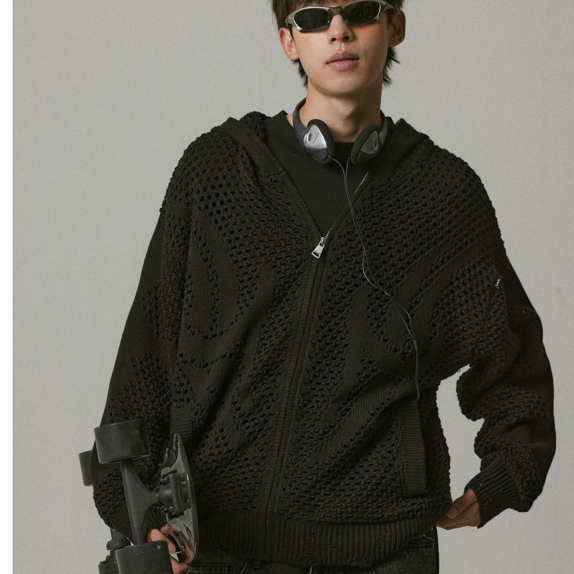 2025男士针织连帽8693百搭带帽潮流宽松男款开衫长袖休闲时尚春夏