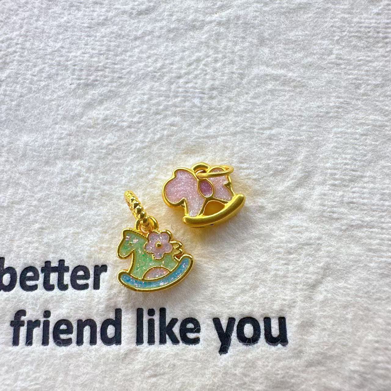 足金999珐琅彩色木马微硬金配件  