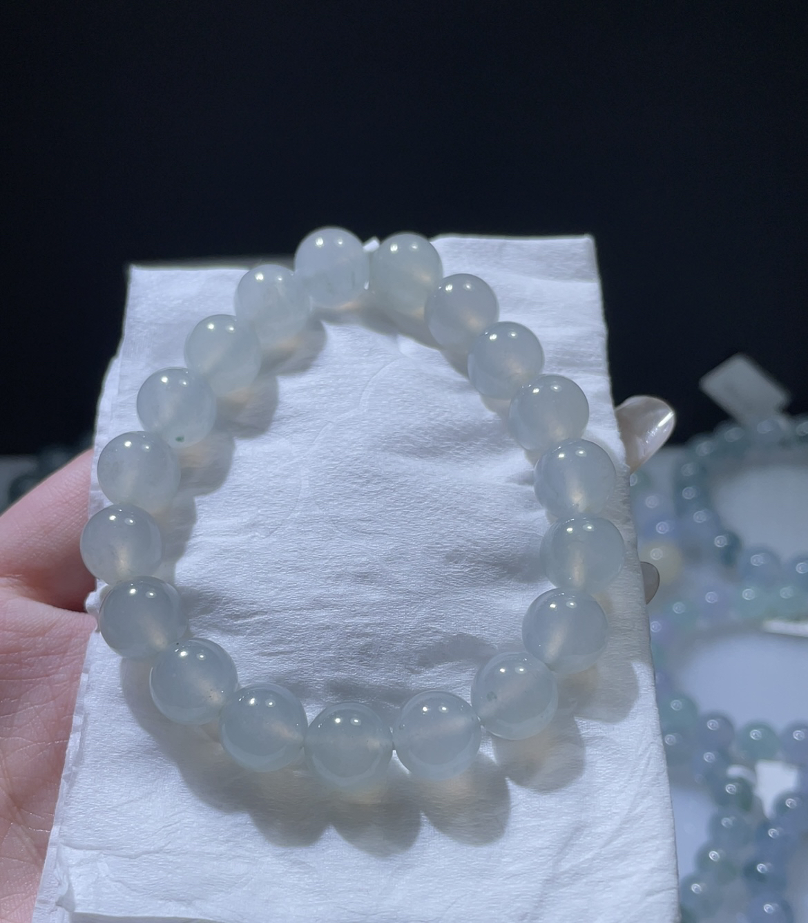 定制翡翠未镶嵌天然A货翡翠 卡10冰透手串