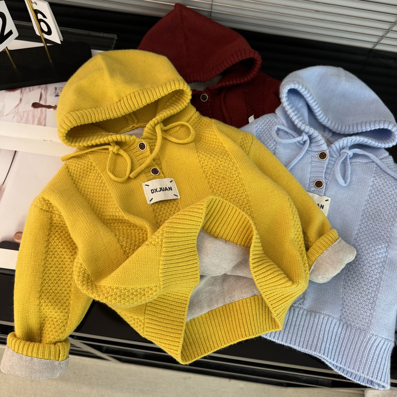 【小满】2025冬季加厚新款潮流刺绣款拉链连帽男女童针织衫毛衣1019