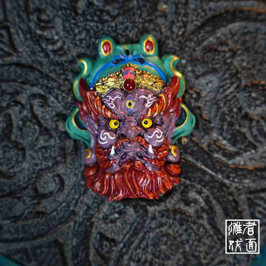 【傩者戏面】王灵官傩戏面具木质雕刻手绘精品吊坠挂件90mm*73mm