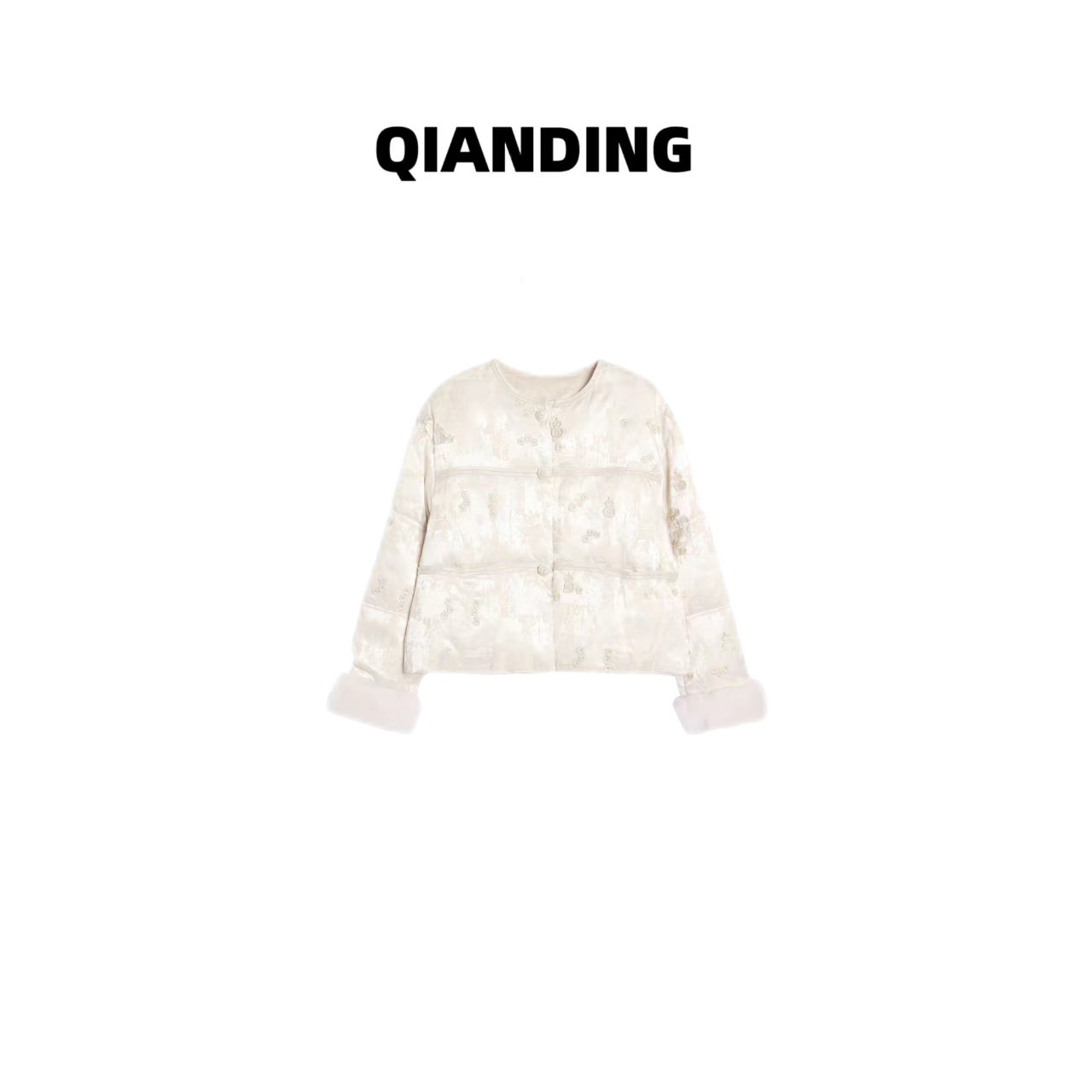 【QIANDING】新中式静奢加厚水貂毛袖白鹅绒外套255245